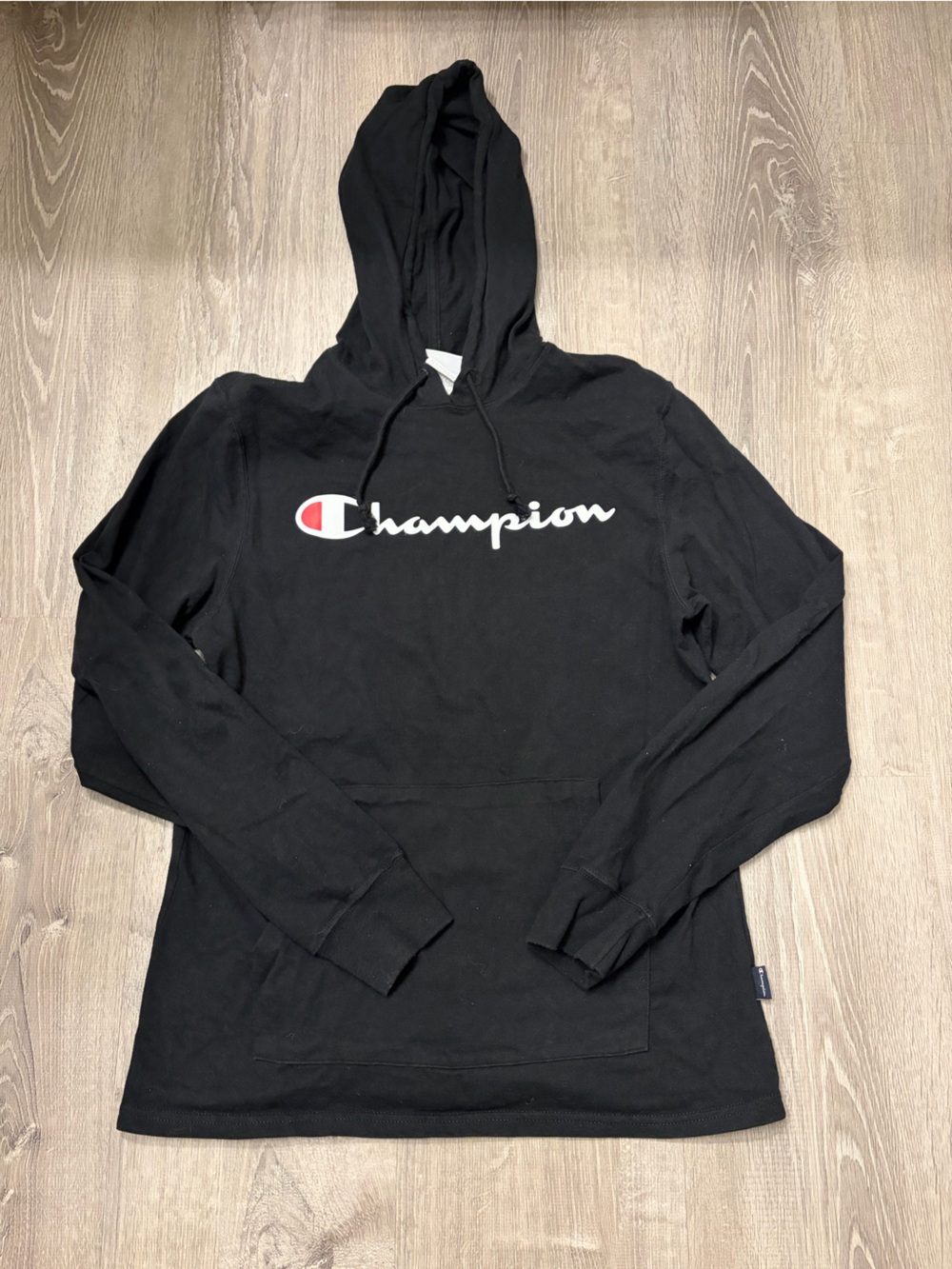 Men's Champion Black Lightweight Hoodie- Size Medium- Pre-owned